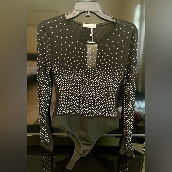 EVER B Tops - Sheer bodysuit with rhinestones